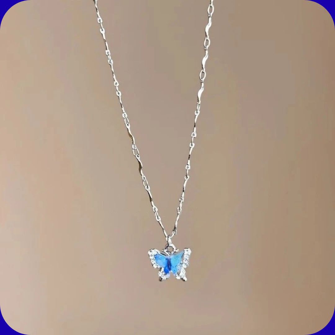 Celeste Blue Crystal Butterfly Layered Choker Necklace