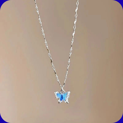 Celeste Blue Crystal Butterfly Layered Choker Necklace