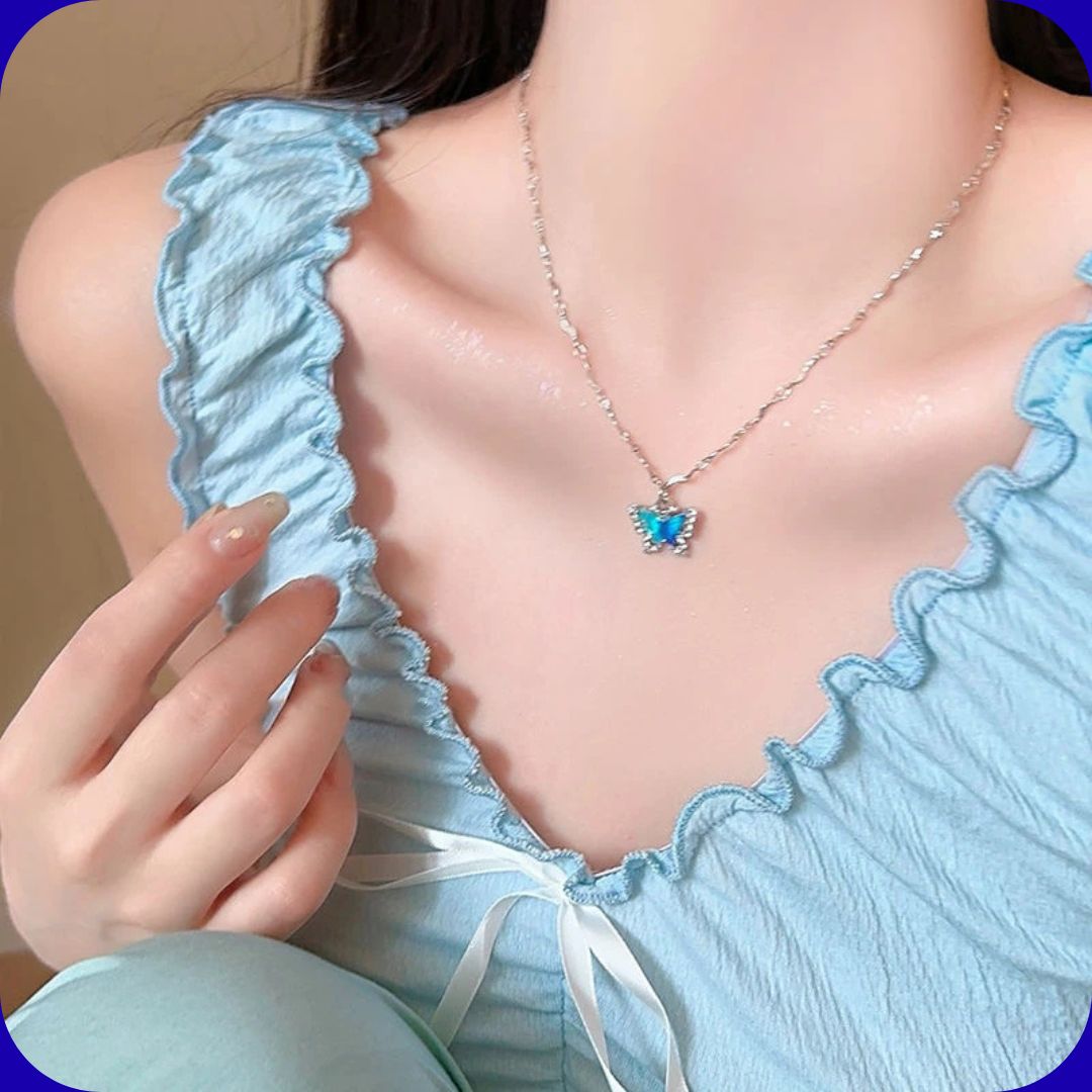 Celeste Blue Crystal Butterfly Layered Choker Necklace